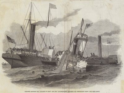 Botsing tussen de Hertogin van Kent en de Ravensbourne Stoomschepen, bij Northfleet Point door Edwin Weedon